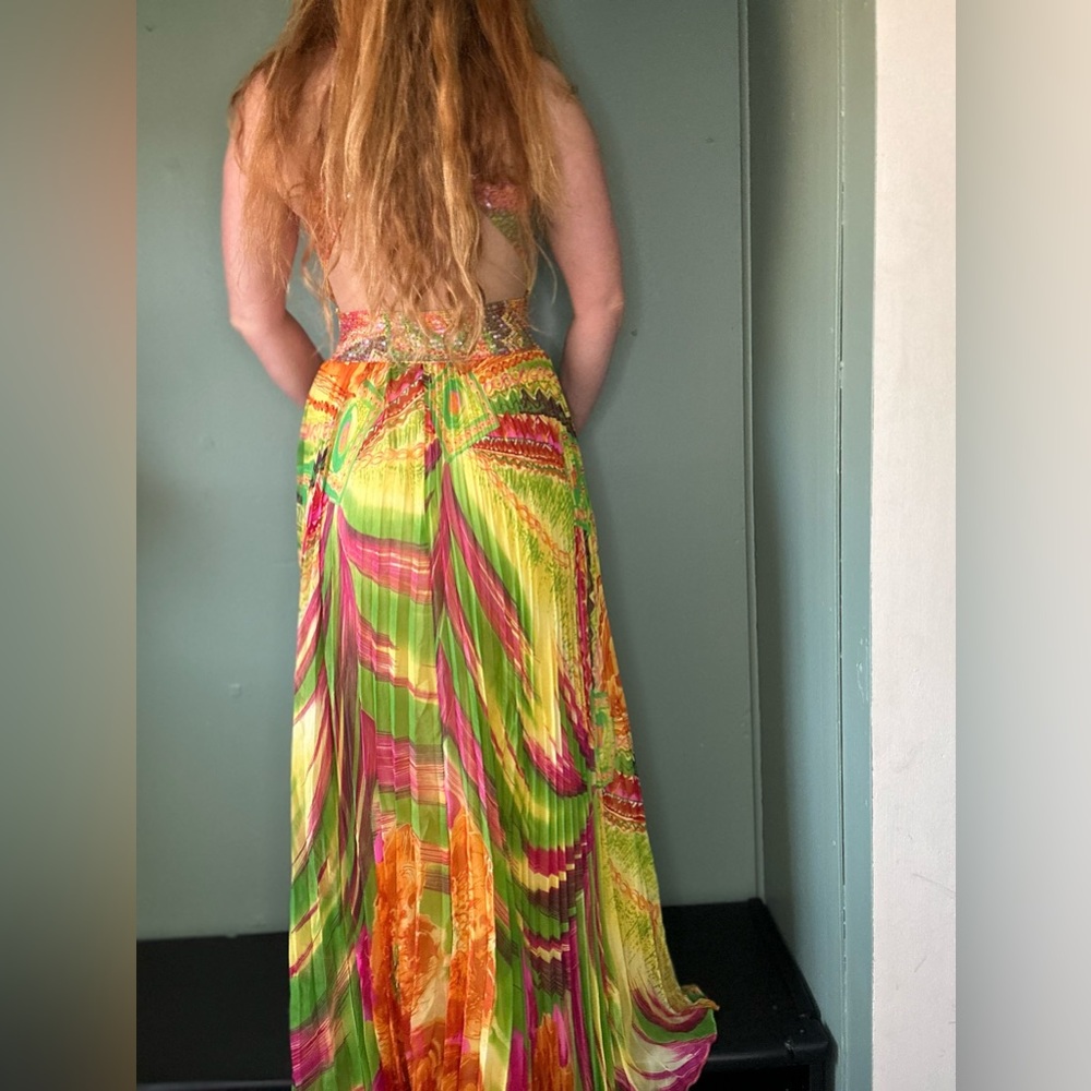 Tropical Floral Multi-Color Evening Gown Maxi Dress with Beading and Sequins - Picture 7 of 8